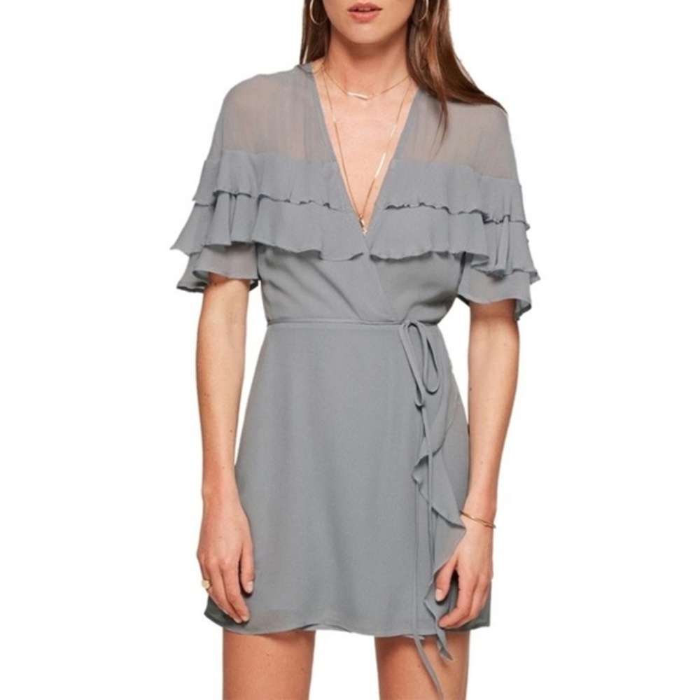 Reformation Juliana Wrap Dress in Mint Blue